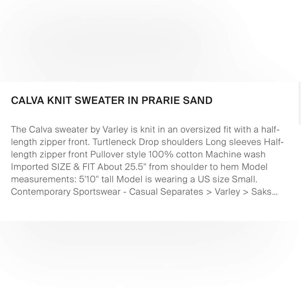 VARLEY Calva Knit Half Zip Sweater Prairie Sand Size Large - Picture 8 of 11